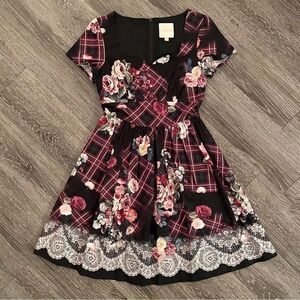 ModCloth floral plaid printed lace dress